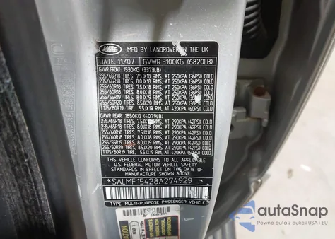 2008 Land Rover Range Rover Hse из США, поврежденный, VIN SALMF15428A274929